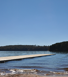 A floating dock on a lake