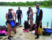 Group of people on an EZ Dock at camp