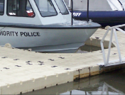 Port authority police boat parked at dock
