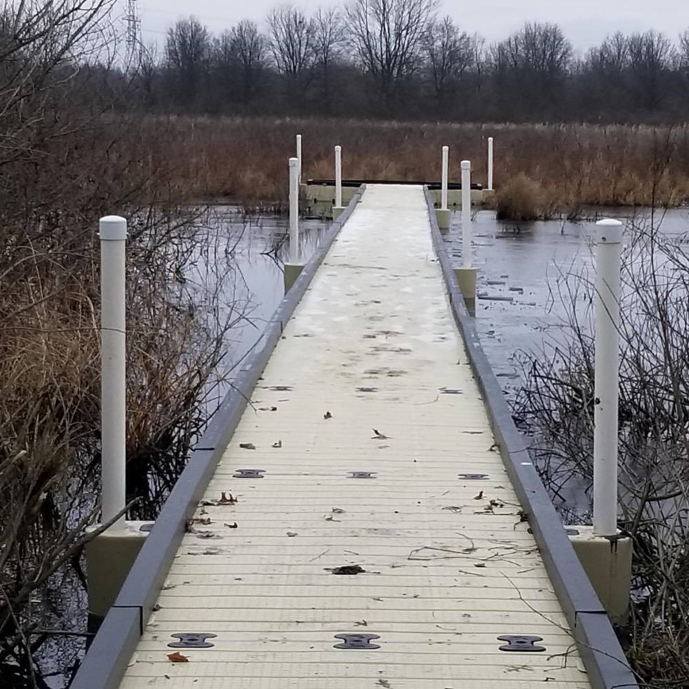 Floating dock with lake brush